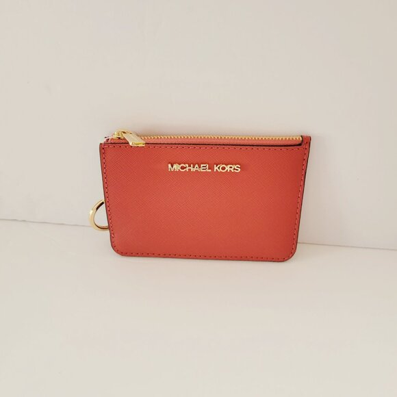 Michael Kors Jet Set Travel Small Top Zip Coin Pouch ID Key Ring Light Berry - Picture 2 of 6